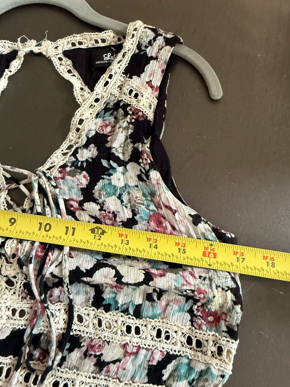 Lulu's Black Floral Print Maxi Dress Size XL Crochet Lace-Trim Boho Party Event - Picture 12 of 17